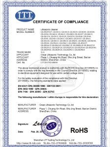 Greatsonic's ROHS for ultrasonic cleaner